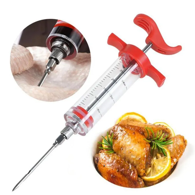 Roestvrijstalen kalkoennaalden Spice Syringe Marinade Injector Flavour Syring Cooking Meat Poultry Turkije Kip BBQ Tool