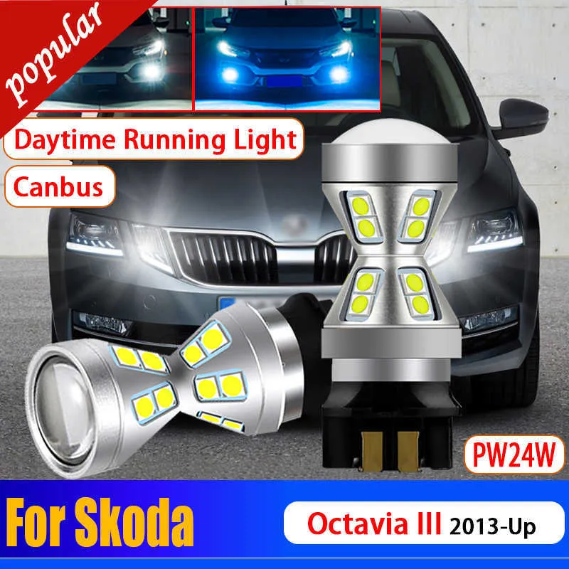 NYA 2st CAR CANBUS ERROR FREE PW24W LED-frontvridningssignaldagslampor PWY24W DAGIDER RUNNING GULB FÖR SKODA OCTAVIA III 2013-UP