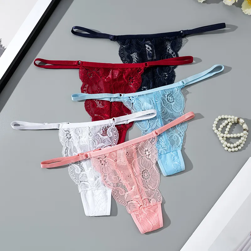 Lace Thongs Women G String Underwear Cotton Panties T Back Underpants  Adjustable Sexy Low Waist Panties Transparent Solid Ladies Intimates  Lingerie DZ6369 From 6,66 €