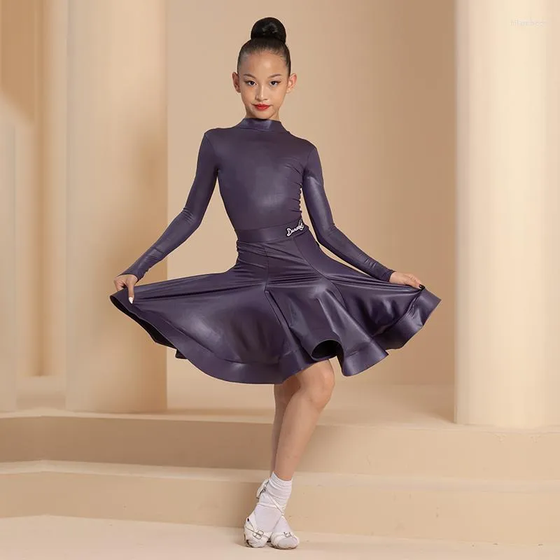 Stage Wear Latin Dance Clothes Modern Standard Performance Costumes Rumba Practice Clothing Purple Salsa Tango Dress DWY8407