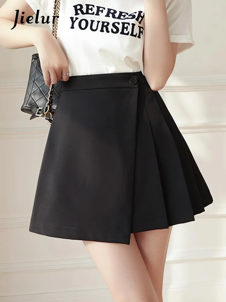 Korean Style Skirt High Waist A-Line Pleated Mini Skirt Chic Irregular  Hem, Solid Color, Slim Fit Spring Summer Fashion