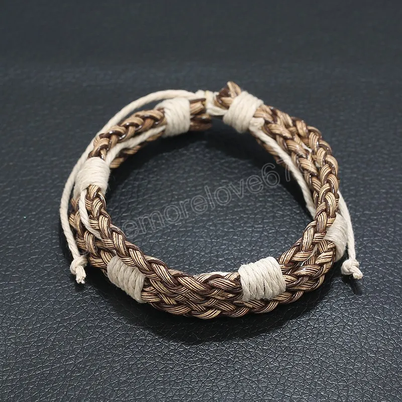 Vintage Woven Cotton Linen Bracelet For Men Simple Adjustable Brown Men Bracelet Fashion Men Wristband Jewelry Gift