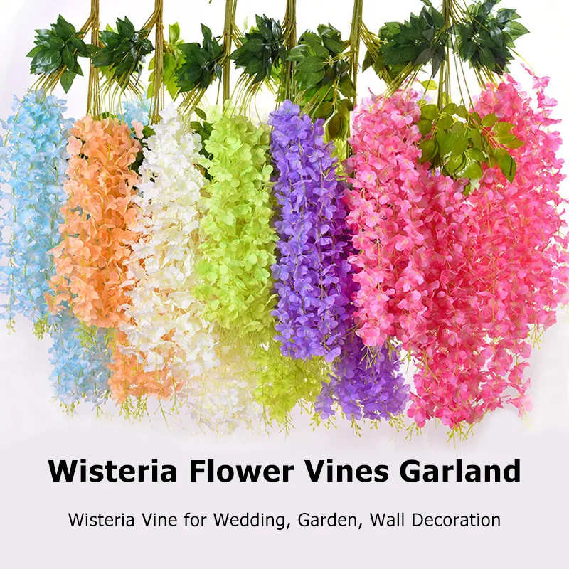 Torkade blommor Wisteria Artificial Vine Wreath Wedding Arch Decoration Leaf Rattan Silk Flower Ivy Wall Decor Plants 230613