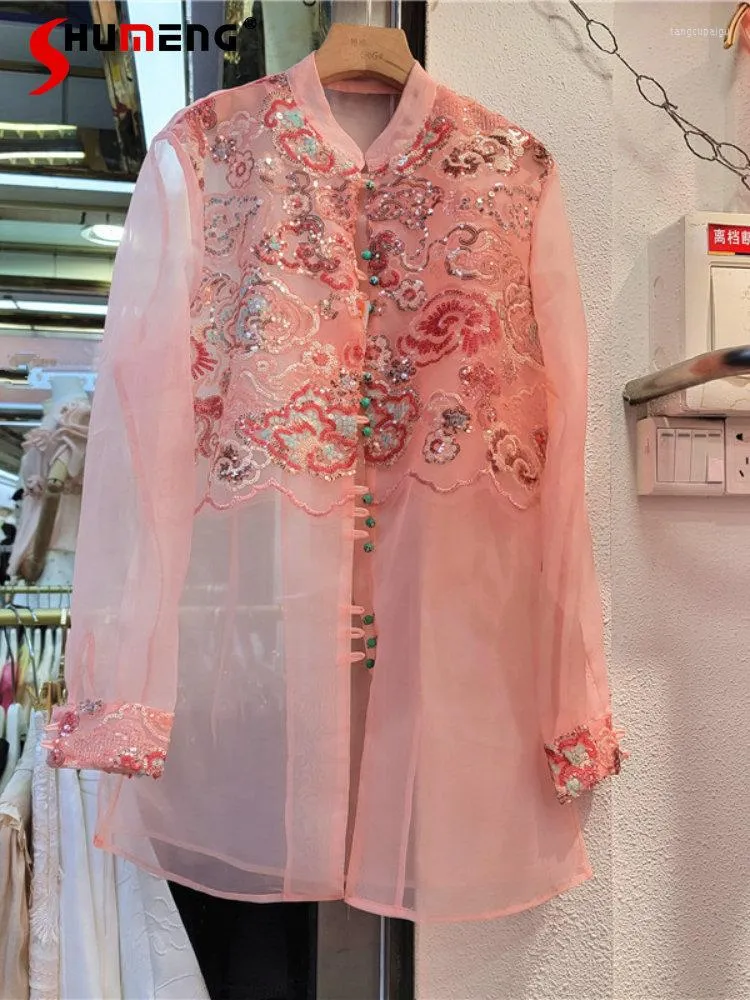 Dames Blouses Dames Doorzichtige Lovertjes Zonbescherming Roze Shirts 2023 Zomer Streetwear Damesmode Halflange Tops En