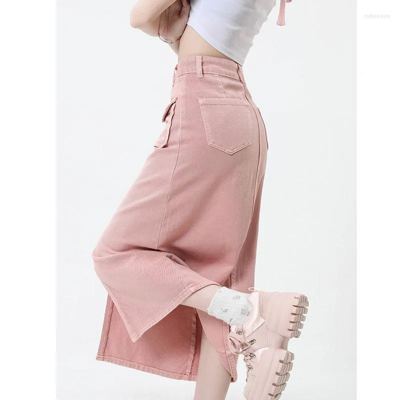 Dusty pink denim skirt sale