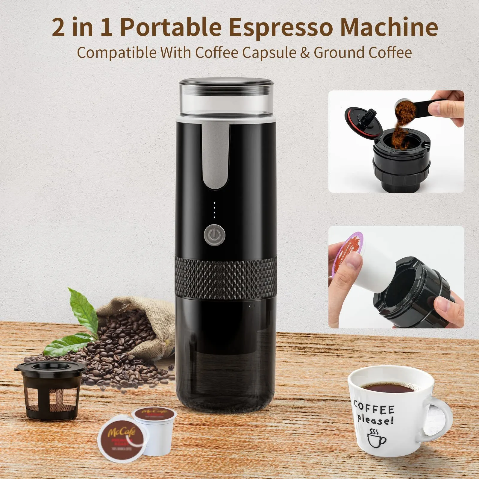 Portable Espresso Machine Single Serve Coffee Maker Compatible with Nespresso Pods for Home Office Travel Camping 2024