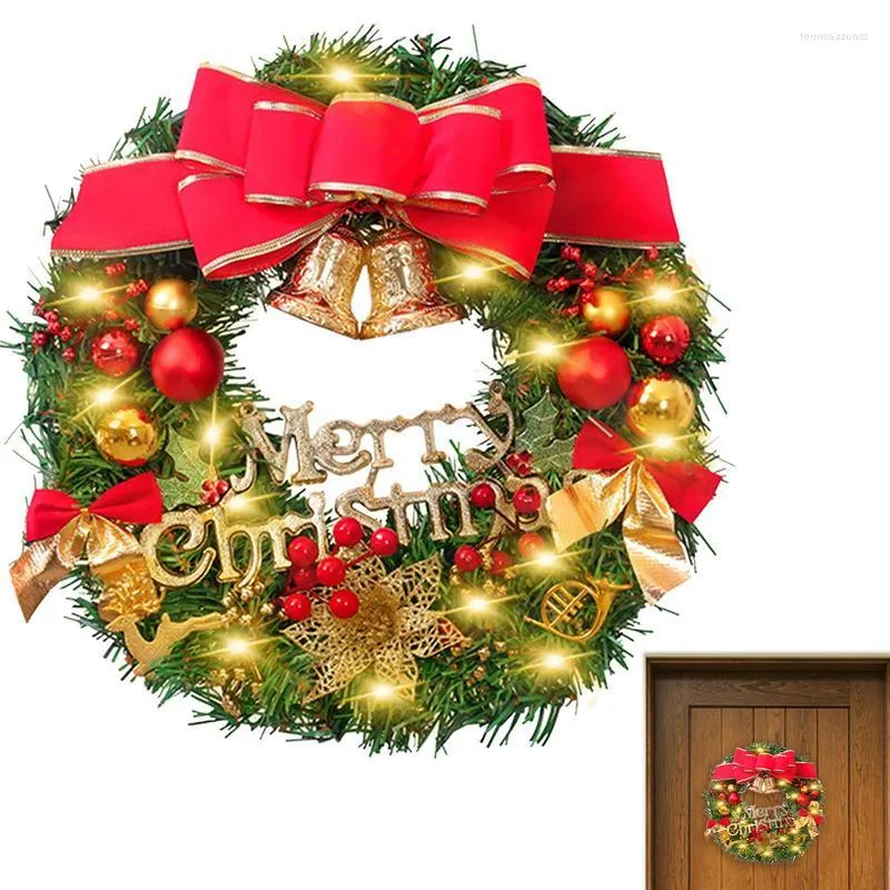Decorative Flowers Christmas Wreath With Lights 11.81inch 20 LED Light Window Berry Clusters Merry Outdoor Festival