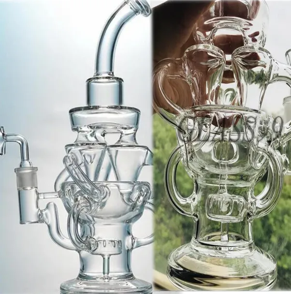 Bicchiere di vetro spesso Bong d'acqua Narghilè Tubi d'acqua in vetro a due funzioni Recycler Oil Rigs Bong unico con ciotola da 14 mm