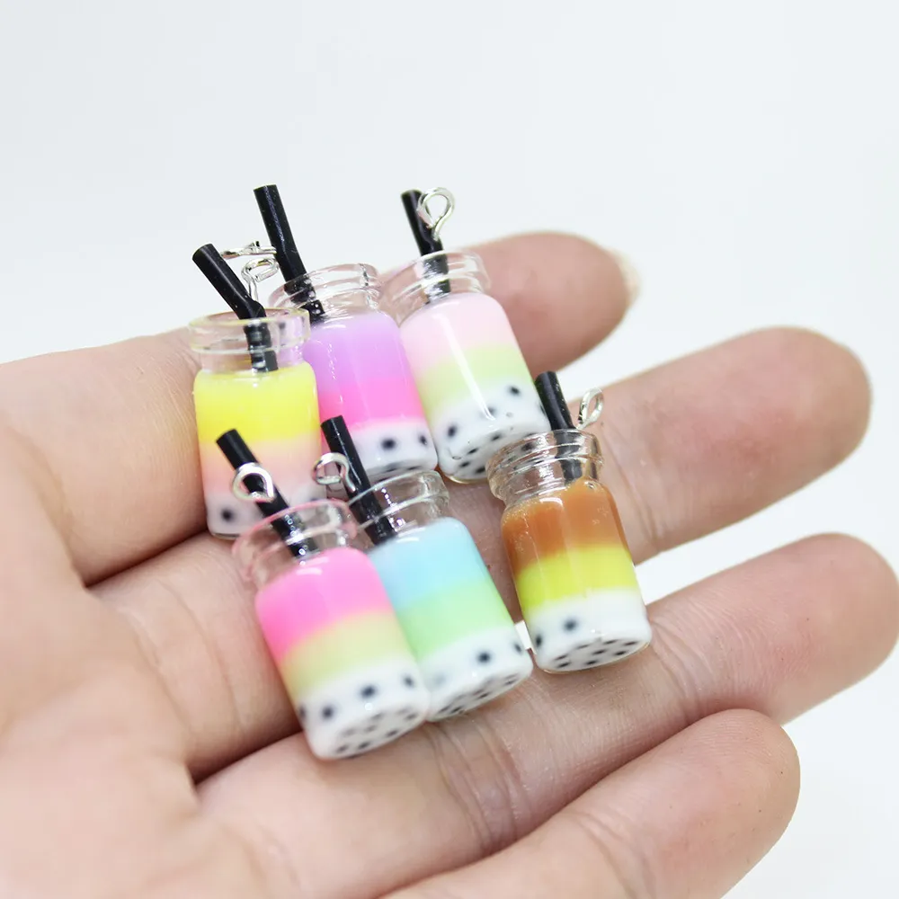 Dijes botella de bebida Boba de vidrio 3D para pendientes Diy accesorios de joyería de moda enviar en par 28X10Mm entrega de gota Smtx7