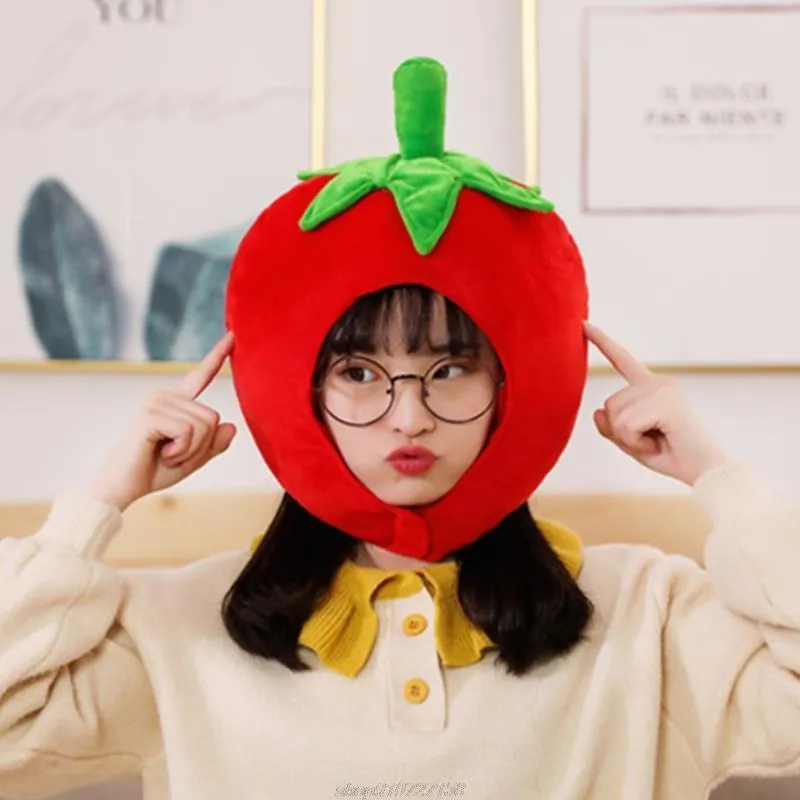 Chapeaux de fête Belle forme de tomate Chapeau en peluche Drôle Fruits Jouets en peluche Couvre-chef Chaud Earflap Cap Performance Cosplay Party Po D06 21 Dropship 230614