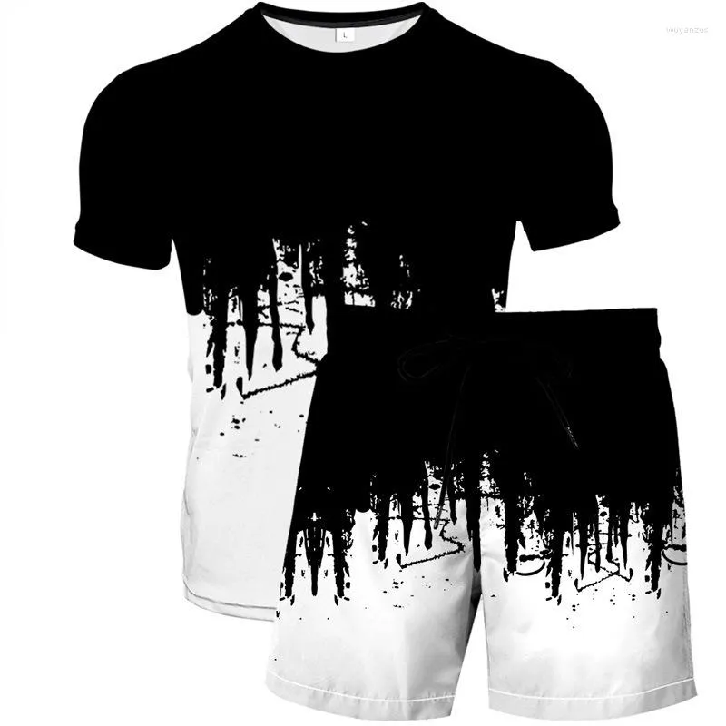 Survêtements pour hommes 2023 S-6XL Impression 3D pour hommes Shorts à manches courtes Deux pièces T-shirt peint abstrait Costume et tendance décontractée pour femmes