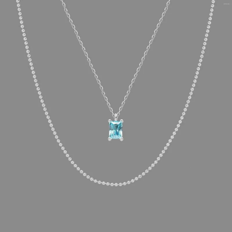Choker Mode Silber Farbe Edelstahl Doppelschicht Perlenketten Für Frauen Blaue Kristall Halsreifen Halskette Frau Hochzeit Schmuck
