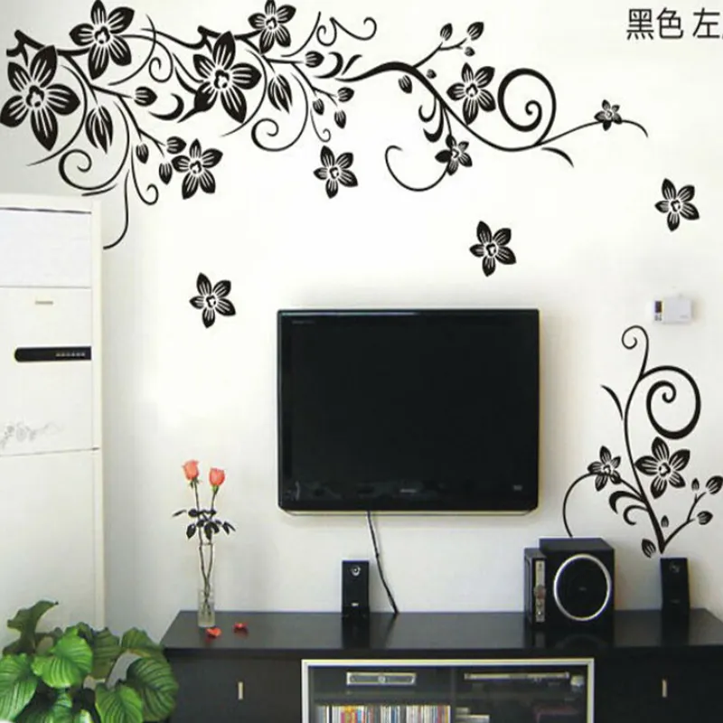 Elegant Floral Vine Wall Decals - Removable PVC Art Stickers, Living ...