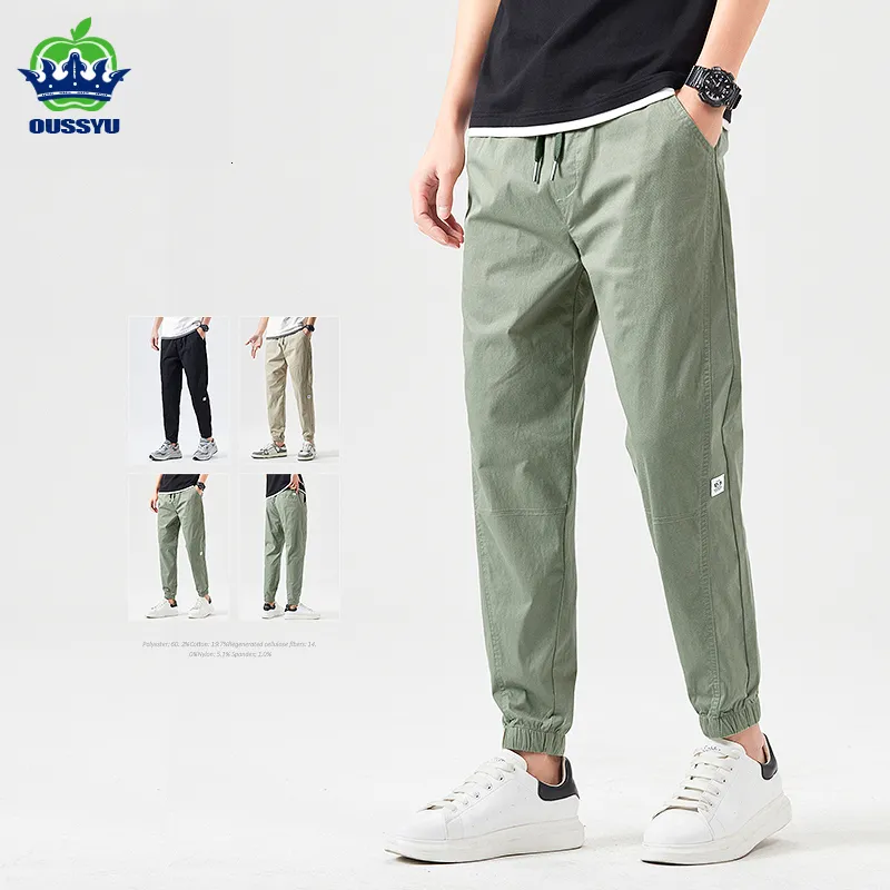 Calça Masculina OUSSYU Marca Verão Algodão Altura Do Tornozelo Masculina Fina Cordão Aconchegante Coreano Cor Sólida Verde Claro Casual Calças Harun Masculino 230614