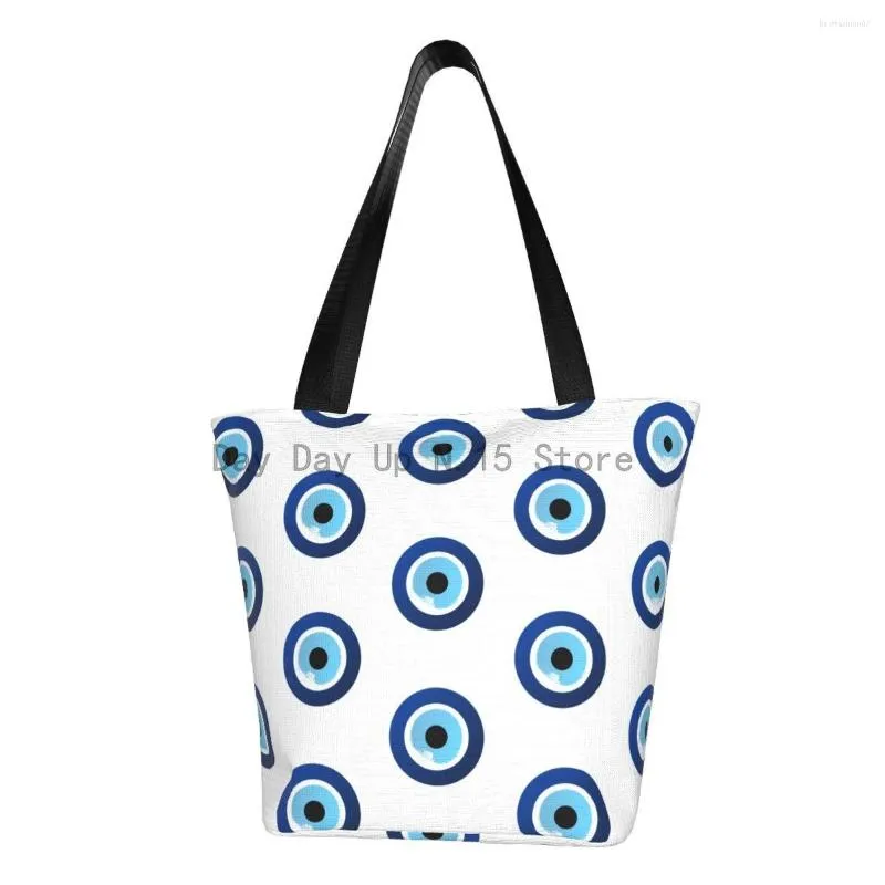 Sacos de compras reutilizáveis grego olho do mal bolsa hamsa bolsa de ombro feminina bolsa de lona durável amuleto nazar boho charme compras de mantimentos