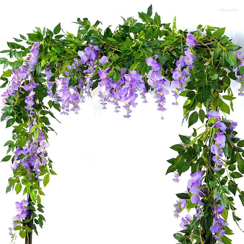 Decorative Flowers A63I 2Pcs 7Ft/Pcs Artificial Wisteria Vine Flower Garland Rattan Hanging For Outdoor Ceremony