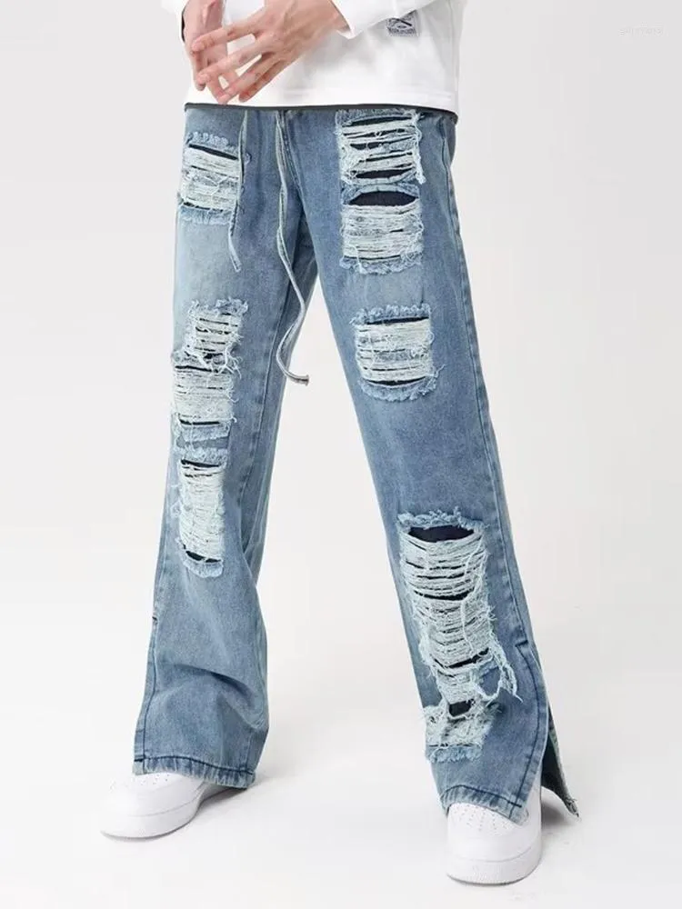 Mäns jeans män överdimensionerade baggy med nödställd amerikansk stil hiphop mans pojkvän snygg tvättad finish