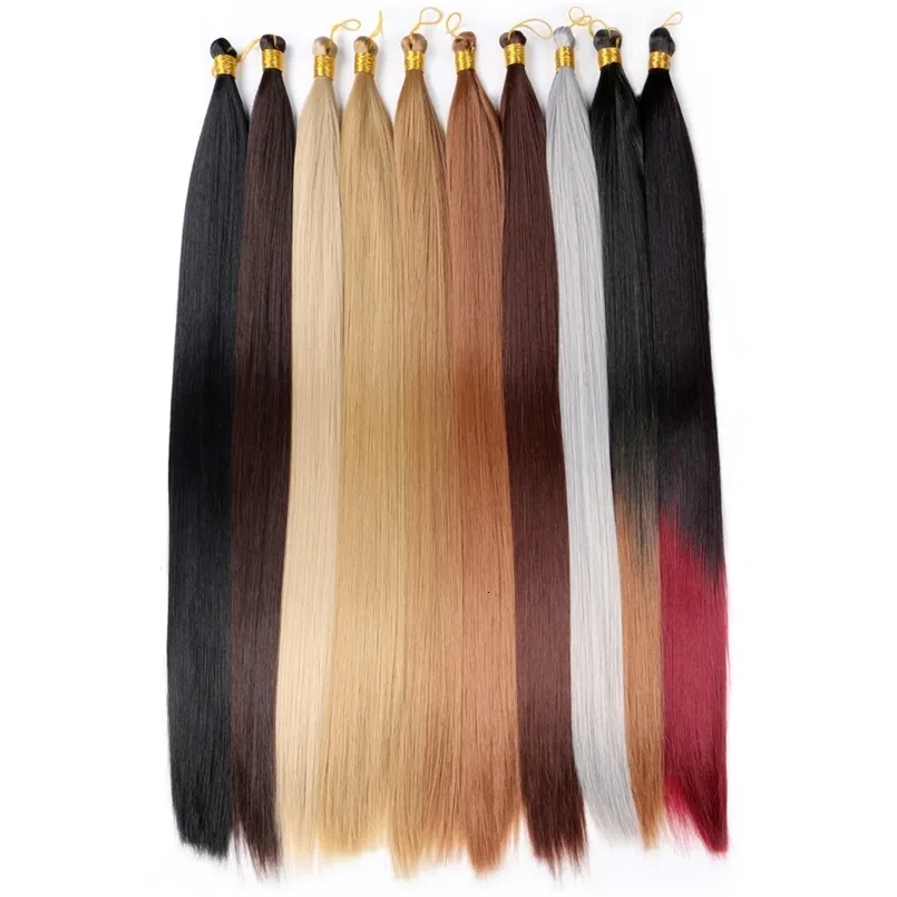 Hair Bulks Long Straight Synthetic Bulk Hair Extensions 22Inch High Temperature Hair Bundles For Braiding Crochet Hair Black Brown Burgundy 230613