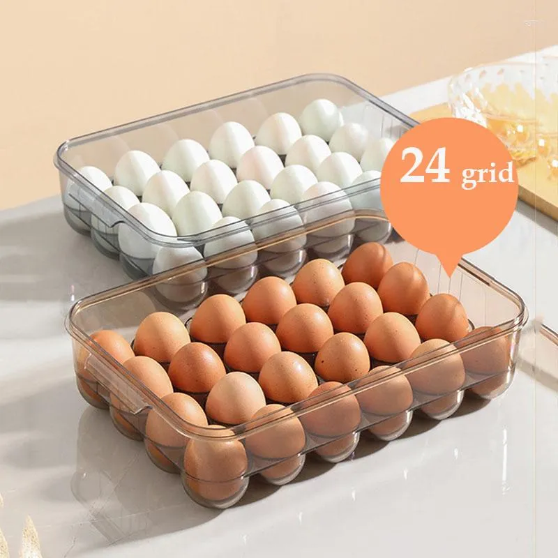 Lagerung Flaschen 24 Grid Eier Box Mit Deckel Eier Tablett Knödel Schublade Küche Organizer Container Kühlschrank Anti-kollision