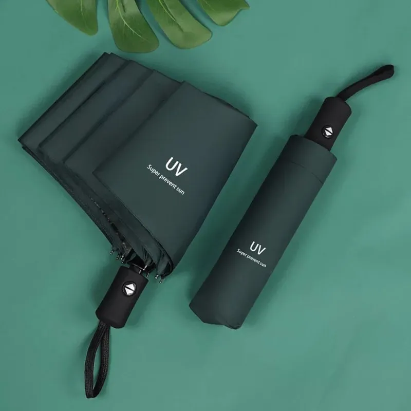 Parapluie UV entièrement automatique à trois plis Parapluie solaire à colle noire Parapluie anti-UV pliant