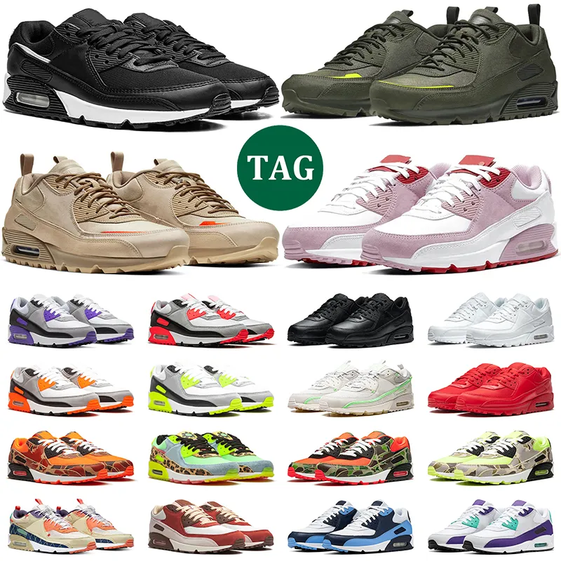 air max 90 Hot Triplo Branco Preto Amarelo Mens das mulheres Running Shoes Cinza Rosa Mens Formadores Almofada Superfície Respirável Esportes Tênis tamanho 36-45