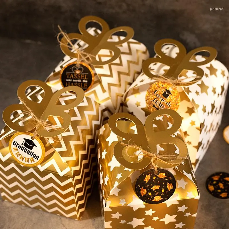 Emballage cadeau 12 ensembles or estampage boîte à bonbons feuille étoile vague emballage 2023 saison de remise des diplômes célébration faveurs de fête