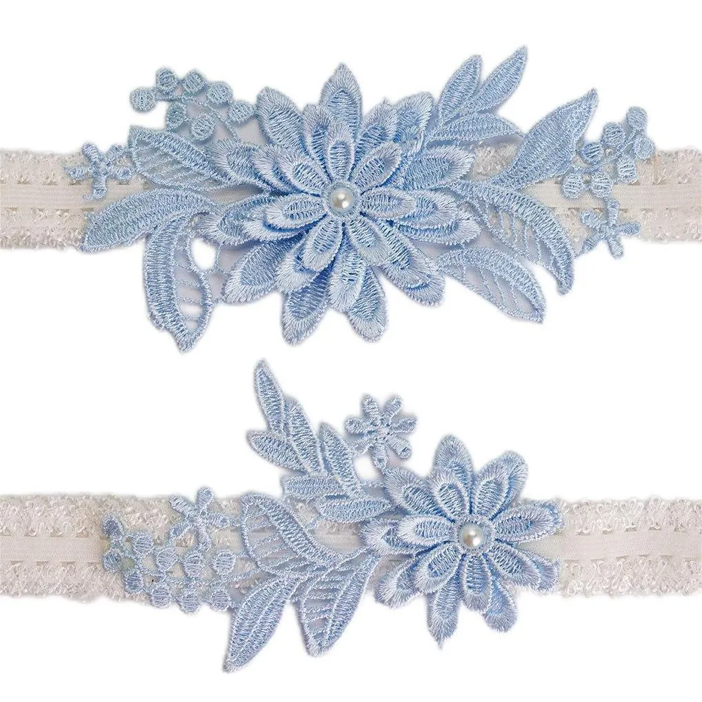 Brudens strumpor Sky Blue Lace Sexiga strumpeband elastiska lårring bröllopstillbehör