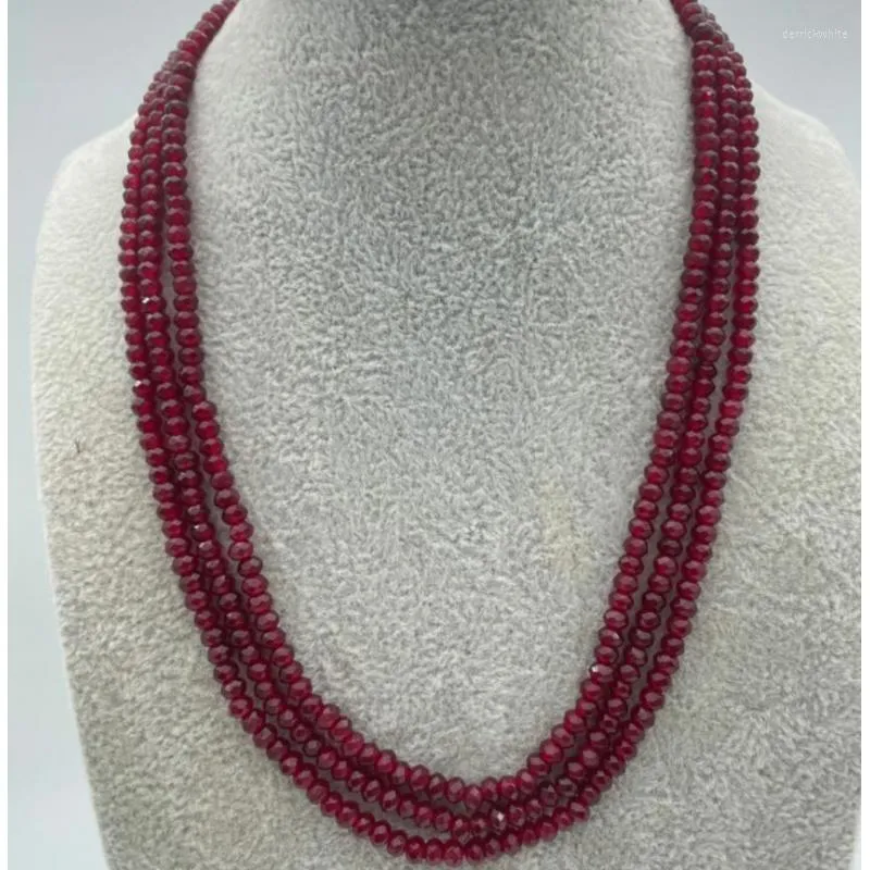 Pendant Necklaces NATURAL 3 Rows 2X4mm FACETED DARK RED Blue Sapphire BEADS NELACE