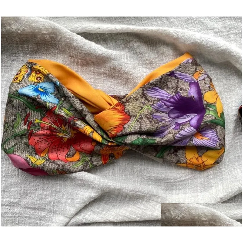 Bandanas Silk Elastic Headbands for Women 2022 New Arrival Luxury Girls Floral Flowers Butterfly Hair Bands Scarf Accessori Dhnit