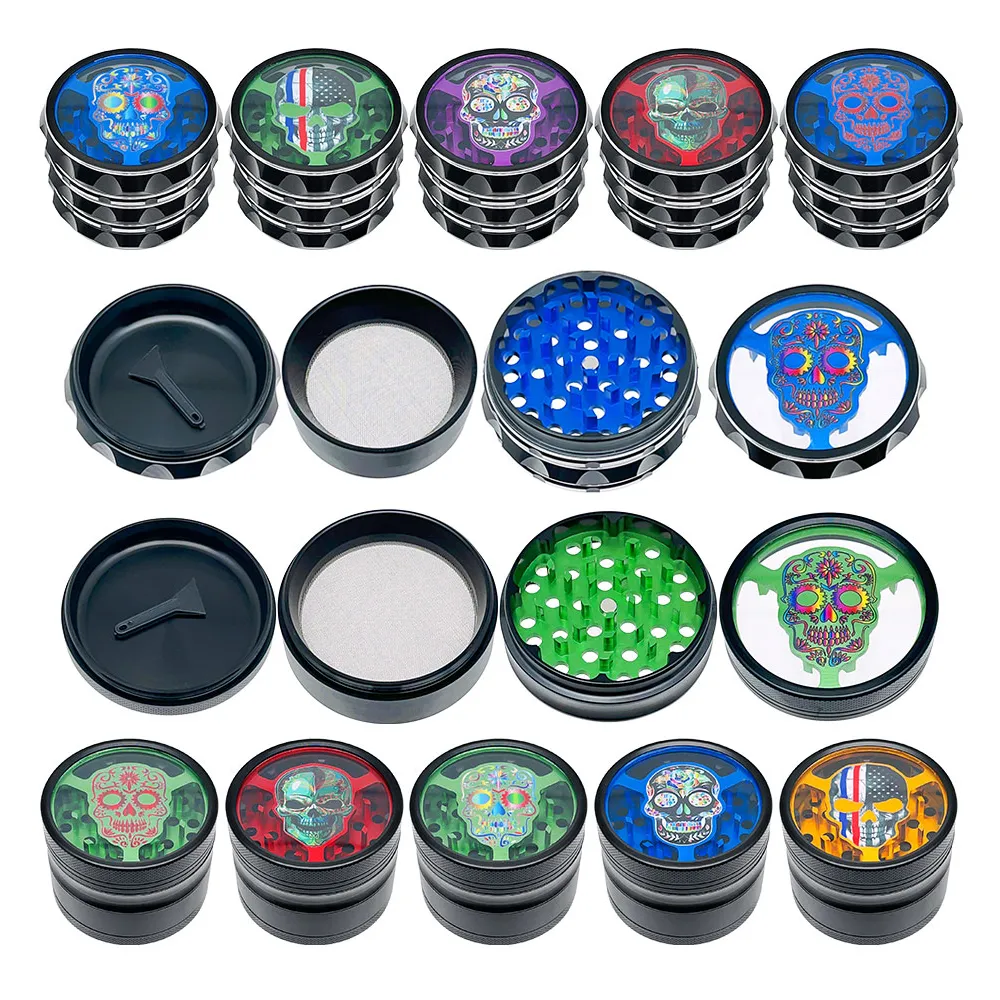 Ghost Head Pattern 63mm 4 Parti Alluminio Herb Grinder Smoke Accessori Dab Rigs Water Pipes