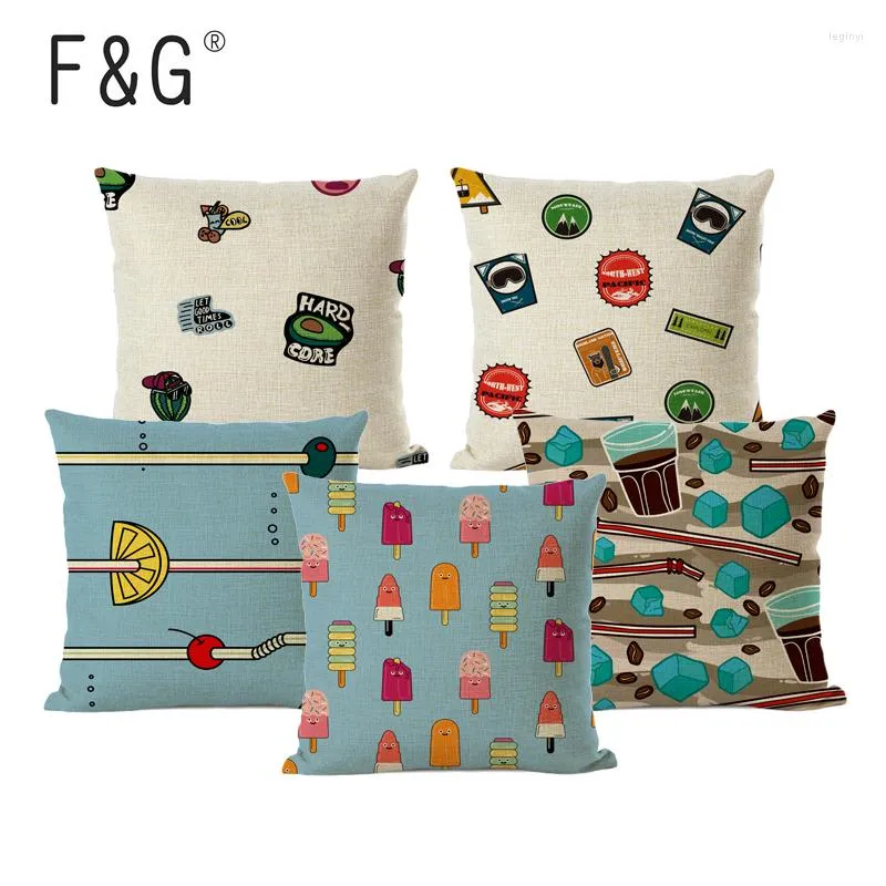 Poduszka Summer Cool Drink Cartoon Cover Soda Ice Cream Botton Linen Office Waist Sofa Sofa Dekoracja