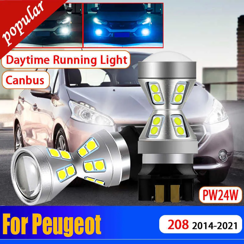 New 2Pcs Car Canbus No Error PW24W PWY24W Front Turn Signal Day Lights Daytime Running Light LED Bulb For Peugeot 208 2014 2015-2021