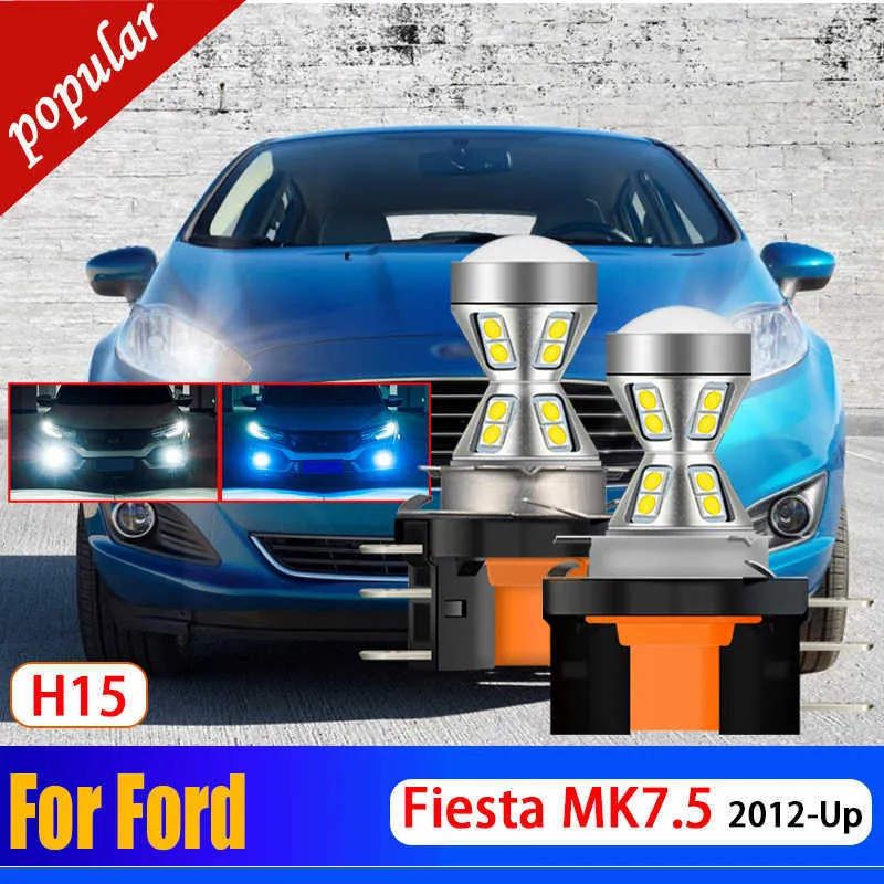 New 2Pcs Car Front Signal Day Lamp H15 LED Bulb Auto Daytime Running Light DRL Bulbs Canbus Error Free For Ford Fiesta MK7.5 2012-Up