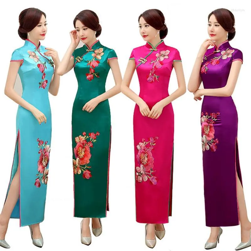 Etniska kläder gamla Shanghai Högkvalitativa parti Long Cheongsam Traditionell kinesisk Qipao Robe Oriental Womens Evening Dress Vestido 4xl 5xl