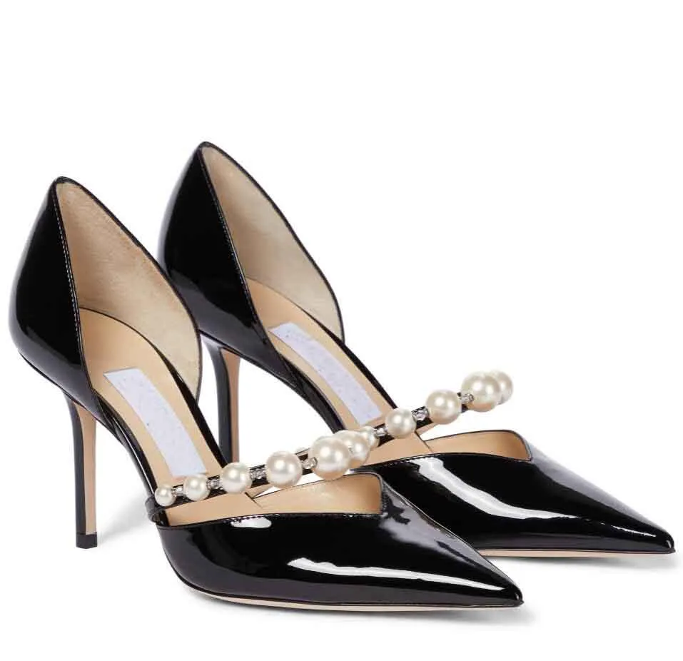 Элегантные свадебные модельные туфли Aurelie, женские сандалии с жемчужным ремешком, роскошные бренды, женские туфли на высоком каблуке с острым носком77