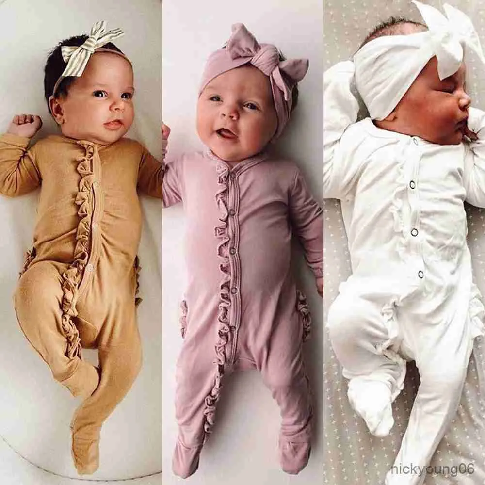 Sleeping Bags 0-12M Baby Spring Clothes Set Long Sleeve Shoes Solid Color Jumpsuit Elastic Headband Piece Pajamas R230804