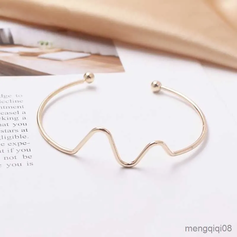 Bracelets New Fashion Adjustable Heartbeat Opening Bracelet For Women Jewelry Gift Simple Smooth Pulseras Girl R230614