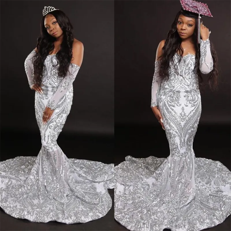 Silver Sequin Mermaid Prom Dress For Girls Sweetheart Neckline Plus ...