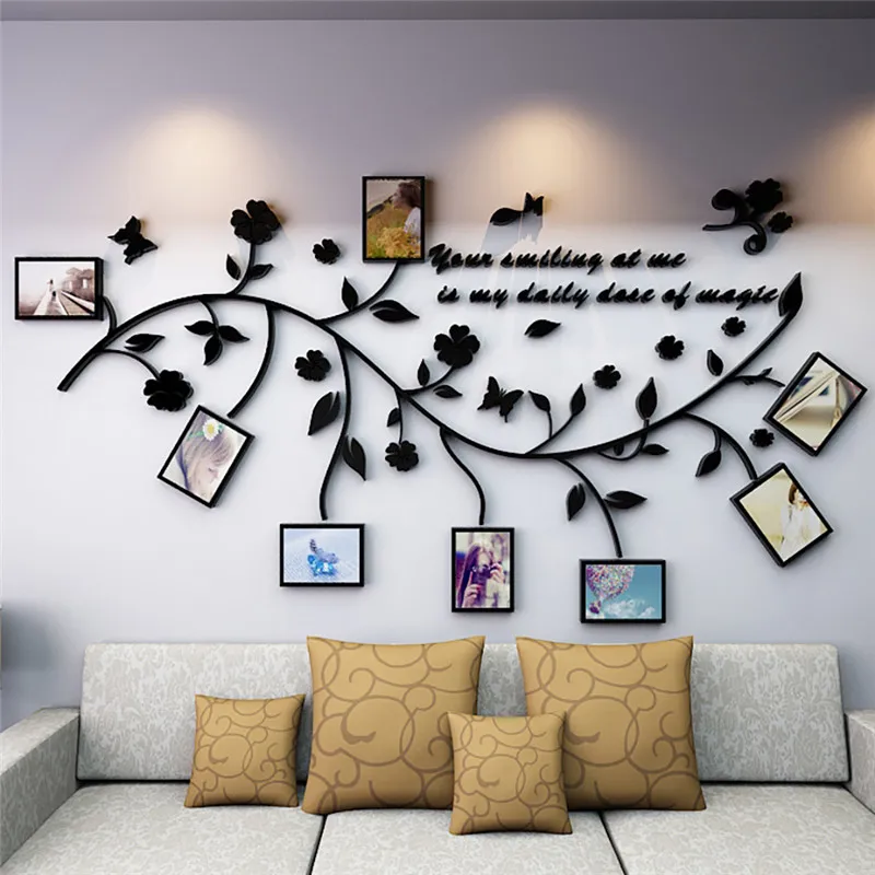 3D DIY Foto Frame Tree Branch PVC Akrylväggdekaler Lime Family Wall Stickers Mural Art Home Decor Bedroom Stickers