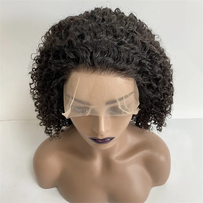 14 inches 100% real Indian Virgin Human Hair Natural Color Body Curl 150% Density Full Lace Wig for Black Woman