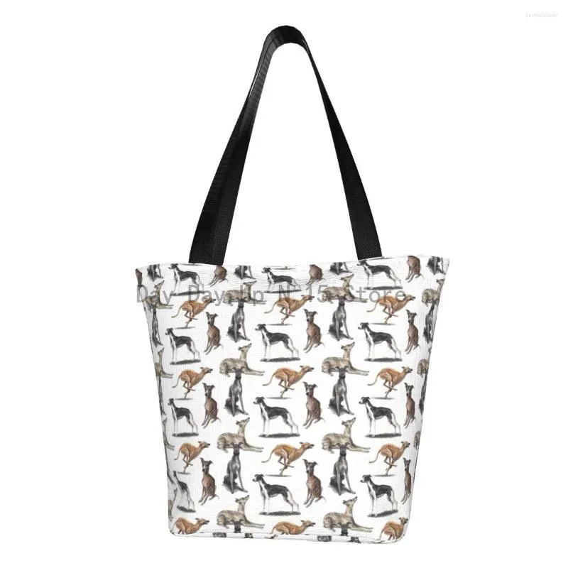 Einkaufstaschen The Whippet Grocery Bedruckte Canvas Shopper Tote Umhängetasche Große Kapazität Langlebige Handtasche mit Windhund und Windhund