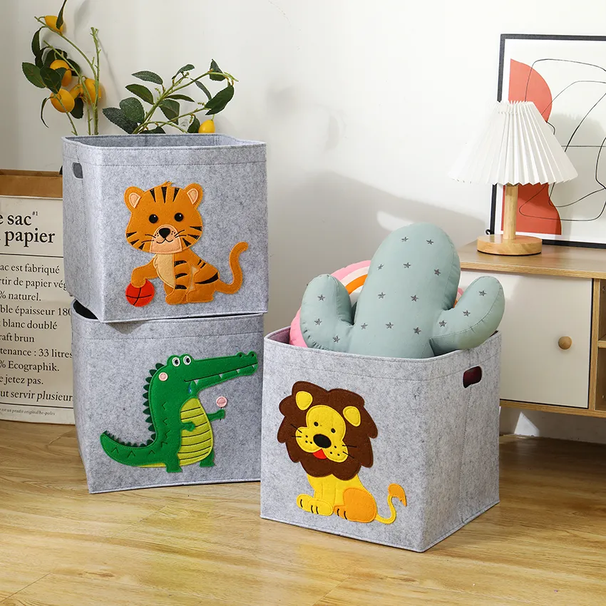 Caixas de armazenamento Cubo dobrável Caixa de tecido de feltro espessado para brinquedos de desenho animado organizador para casa cesta de lavanderia roupas 230613