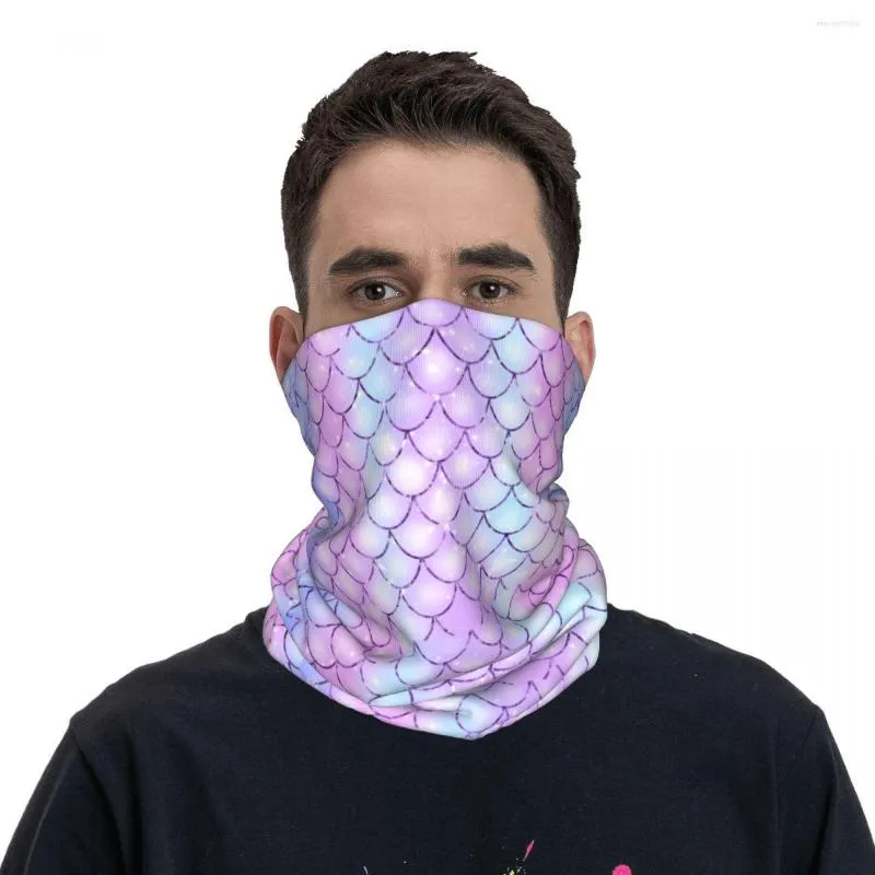 Cachecóis Rosa Brilhante Azul Sereia Escamas Bandana Pescoço Gaiter Impresso Cachecol Mágico Multifuncional Faixa de Cabeça Caminhadas Mulheres Adulto À Prova de Vento