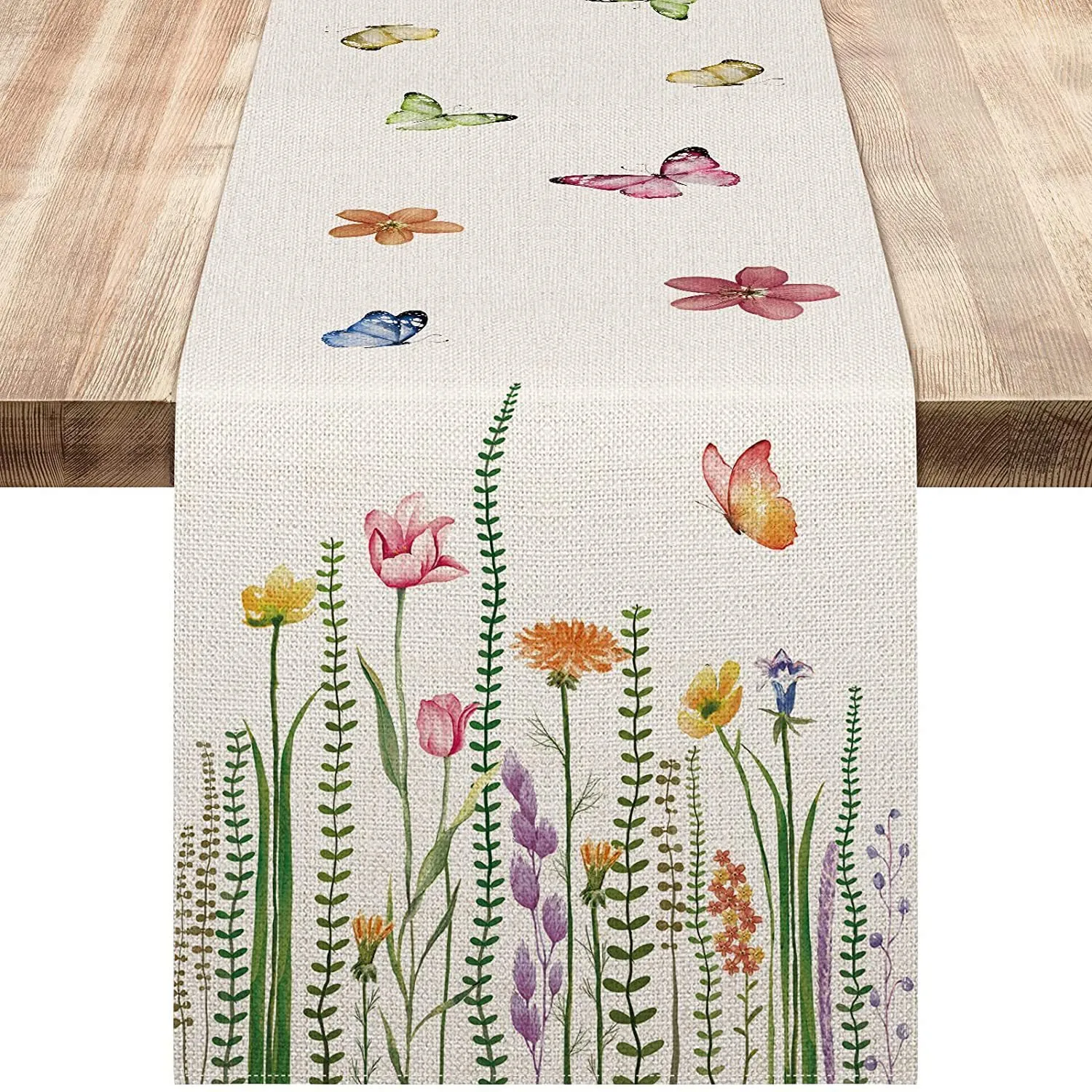 Table Runner Watercolor Floral Table Runner Linen Daisy Tulip Wild Flowers Kitchen Dining Table Decor Rustic Wedding Holiday Tablecloth 230613