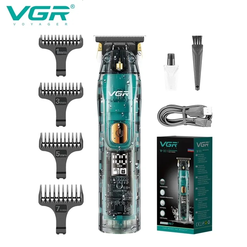 Saç düzeltici vgr klipsi su geçirmez saç düzeltici kablosuz saç kesme makinesi t-bıçak saç kesimi şeffaf sıfır kesme makinesi v-961 230613