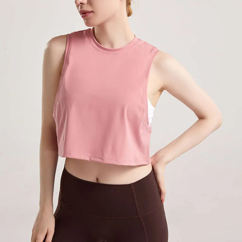 LL-021 Tank Top Crew Neck Crop Top Running Summer Breathable Fitness Yoga Vest Women's Sleeveless Loose Breathable Sportswear Blouse in Summer