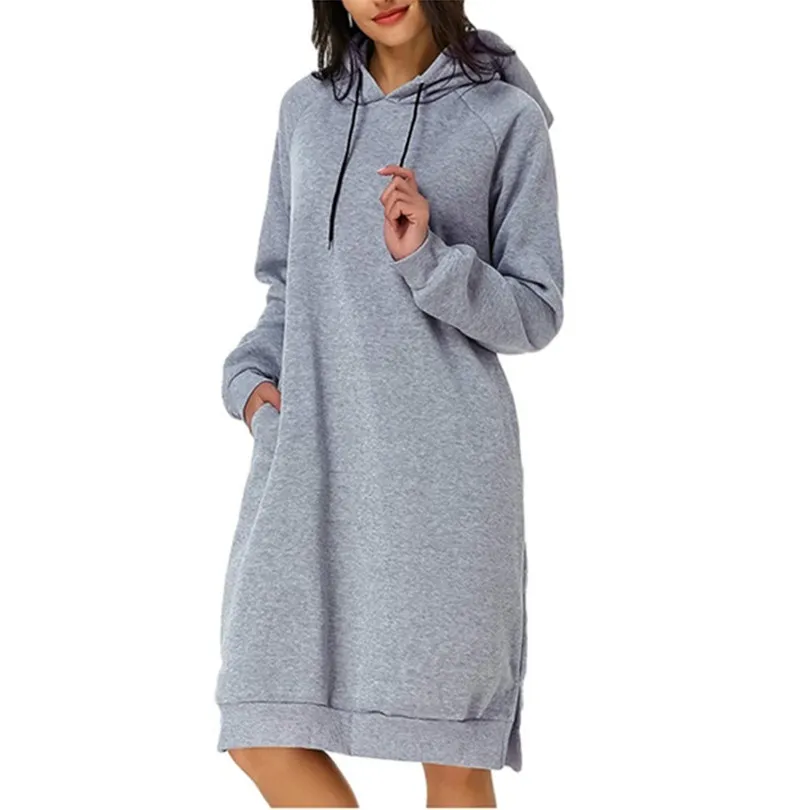 Sweat robe sweat à capuche pour femme poche dames à manches longues automne pull à capuche surdimensionné sweat ample décontracté