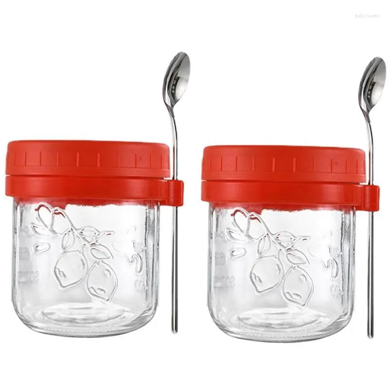 Storage Bottles Overnight Oatmeal Cups Glass 2pcs Yogurt Container With Lid And Spoon 13.5oz Leakproof Cerea Milk Cup For Coffee