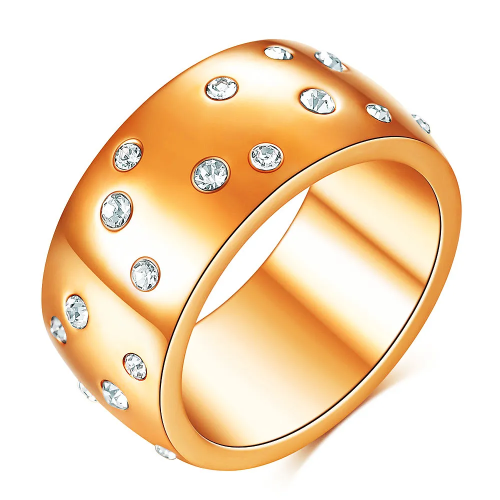 10MM eenvoudige stijl brede ring hoogglans roestvrij staal onregelmatige verdeling zirconia ringen voor vrouwen huwelijksverjaardag verjaardagscadeau yw241CG1483