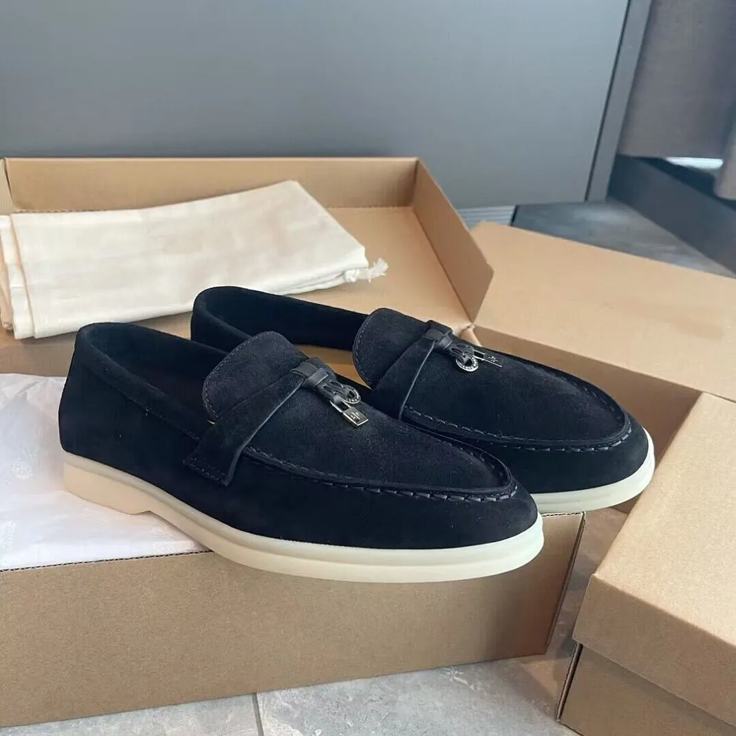 Marque élégante Charms Walk Chaussures décontractées pour hommes Mocassins LP Plats bas en daim Cuir de vache Oxfords Mocassins Confort Semelle en caoutchouc Gentleman Walking avec boîte EU38-45